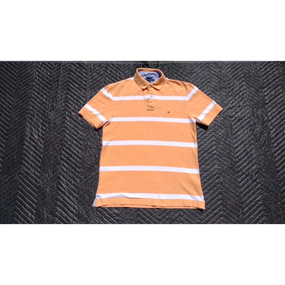 Vintage Tommy Hilfiger Shirt Adult Medium Peach Orange Stripe Short Sleeves Mens